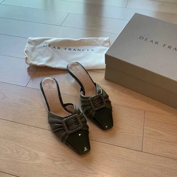 DEAR FRANCES Buckle Patent Leather Kitten Heel Mule in Black - Picture 3 of 12